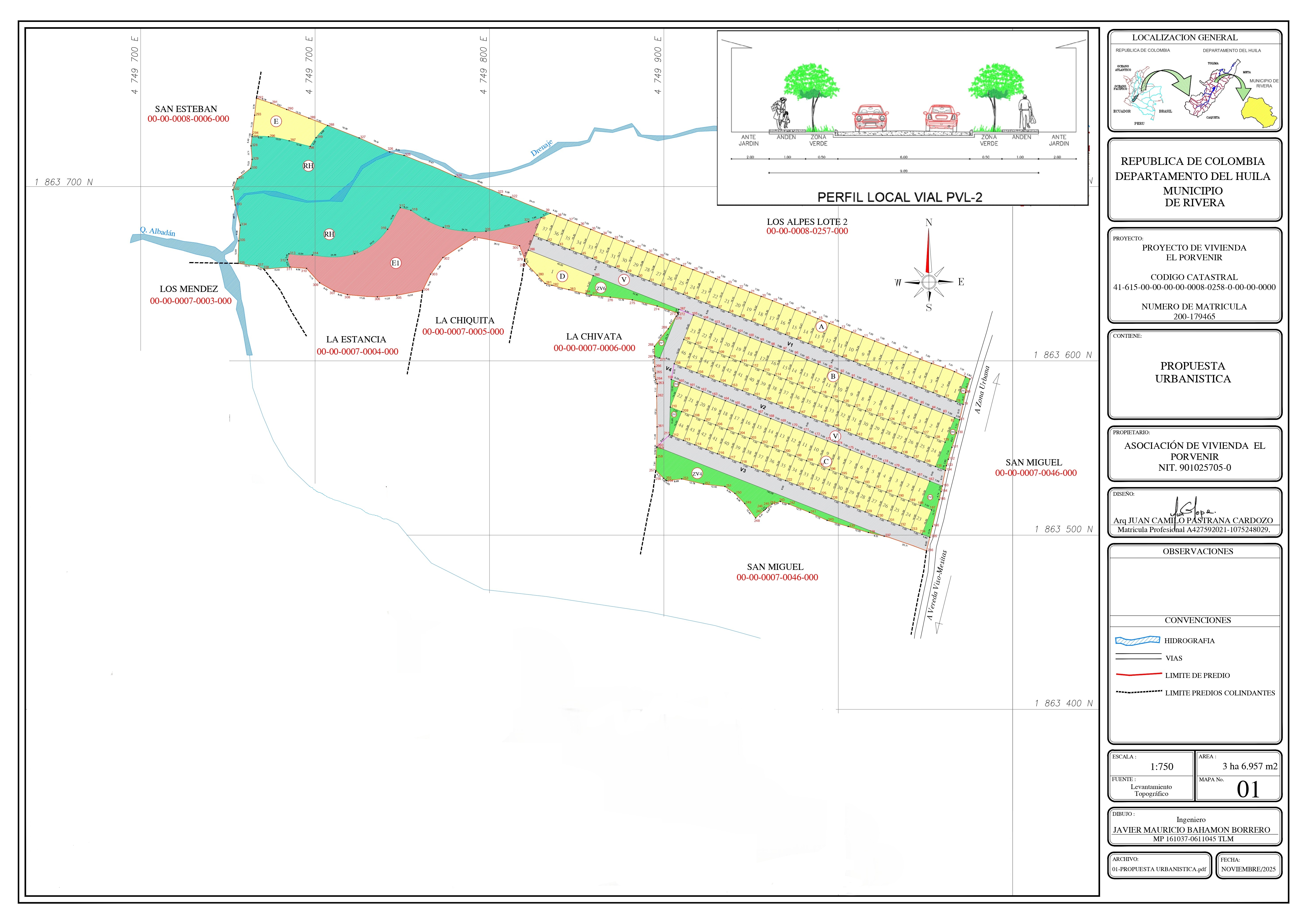 Plano general de los lotes del proyecto El Porvenir